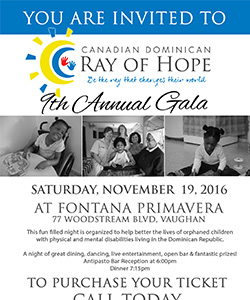El CANADIAN DOMINICAN ''RAY OF HOPE CELEBRA GALA EL 19 DE NOVIEMBRE
