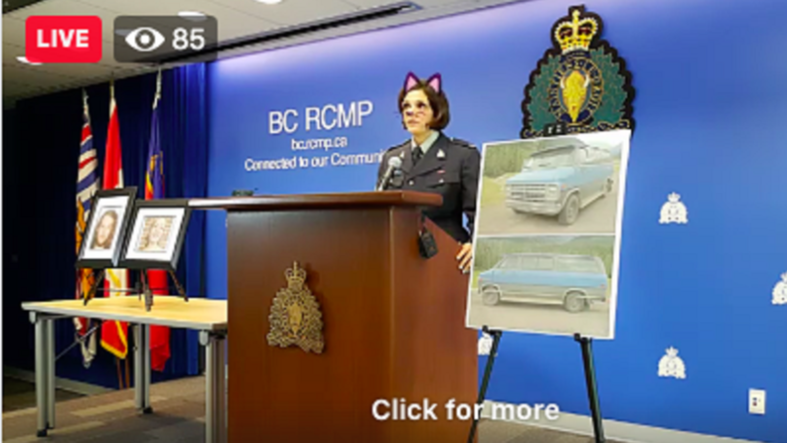 Policía de Canadá es objeto de burlas, porque se les olvidó quitar filtros de gatos